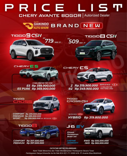 Pricelist Harga Chery serpong 2025